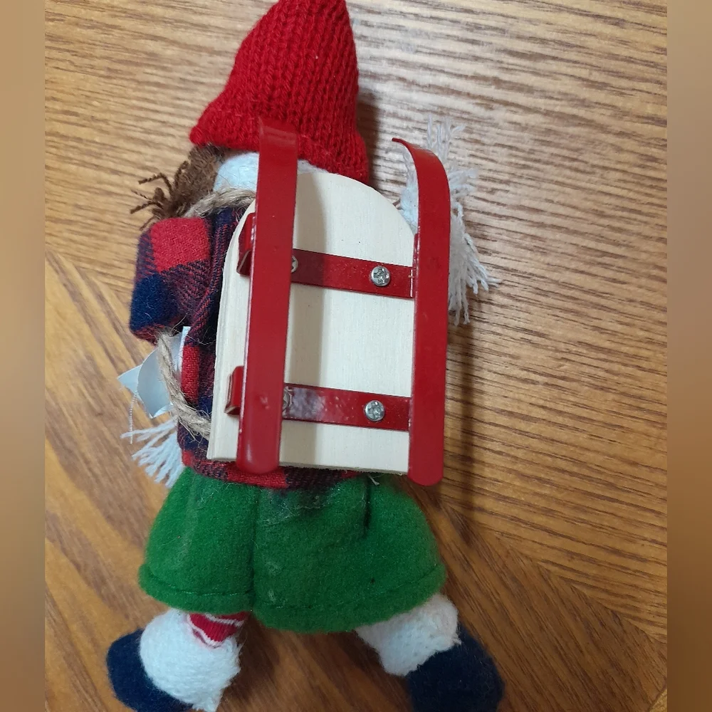 Christmas Wooden Doll Ornament On A Sleigh Size:5